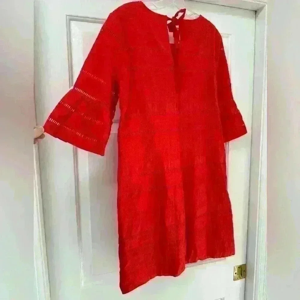J Crew Flutter Sleeve Eyelet Shift 100% Cotton Dress Red‎ Size 2 Size Small